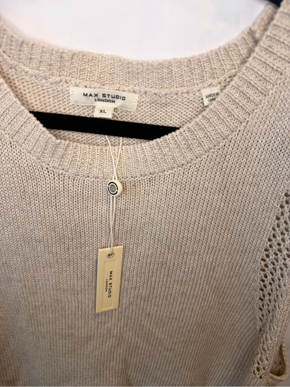 Max Studio Open-Knit Sleeveless Tank - Beige Cream - Picture 3 of 4